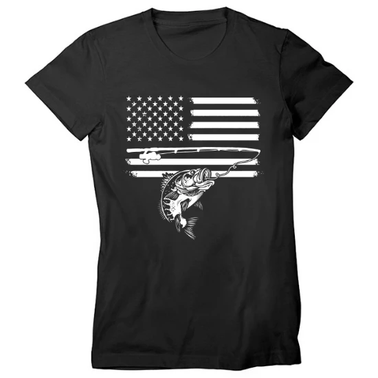Flag Fishing Rod and Bass Womens T-Shirt