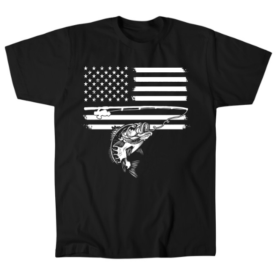 Flag Fishing Rod and Bass Mens T-Shirt