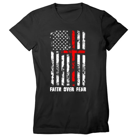 Faith Over Fear Red Line Womens T-Shirt