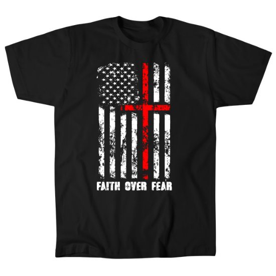 Faith Over Fear Red Line Mens T-Shirt