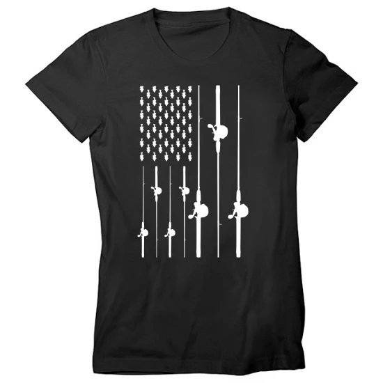 Flag Fishing Rod Womens T-Shirt