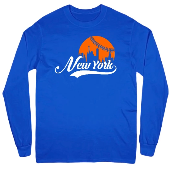 New York Baseball Skyline Mens Long Sleeve T-Shirt